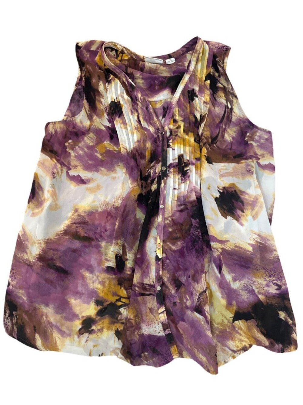 Liz Claiborne Woman Top Blouse 2X Button-Front Purple Abstract Watercolor Sheer